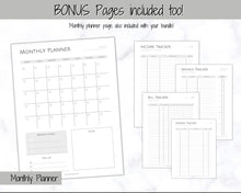 Load image into Gallery viewer, Income and Expenses Tracker BUNDLE with Savings &amp; Bill Tracker, Budget Planner Printable Templates, Bills, Spending, Personal Finance Planner Binder | Mono
