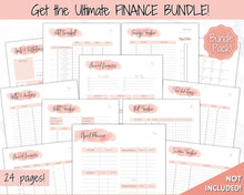 Load image into Gallery viewer, Income and Expenses Tracker BUNDLE with Savings &amp; Bill Tracker, Budget Planner Printable Templates, Bills, Spending, Personal Finance Planner Binder | Pink Watercolor
