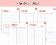 Load image into Gallery viewer, Income and Expenses Tracker BUNDLE with Savings &amp; Bill Tracker, Budget Planner Printable Templates, Bills, Spending, Personal Finance Planner Binder | Pink Watercolor
