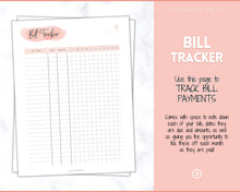 Load image into Gallery viewer, Income and Expenses Tracker BUNDLE with Savings &amp; Bill Tracker, Budget Planner Printable Templates, Bills, Spending, Personal Finance Planner Binder | Pink Watercolor
