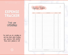 Load image into Gallery viewer, Income and Expenses Tracker BUNDLE with Savings &amp; Bill Tracker, Budget Planner Printable Templates, Bills, Spending, Personal Finance Planner Binder | Pink Watercolor
