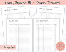 Load image into Gallery viewer, Income and Expenses Tracker BUNDLE with Savings &amp; Bill Tracker, Budget Planner Printable Templates, Bills, Spending, Personal Finance Planner Binder
