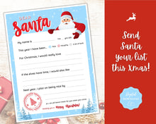 Load image into Gallery viewer, Letter to Santa Claus, BLUE Kids Christmas Wish List Printable, Father Christmas Letter, Dear Santa Letter, Holidays, North Pole Mail, Nice List
