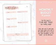 Load image into Gallery viewer, MONTHLY Budget Planner Printable, Financial Tracker Template, Paycheck, Savings Tracker, Binder, Debt, Bill, Spending, Expense Income
