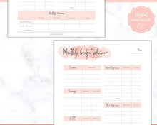 Load image into Gallery viewer, MONTHLY Budget Planner Printable, Financial Tracker Template, Paycheck, Savings Tracker, Binder, Debt, Bill, Spending, Expense Income
