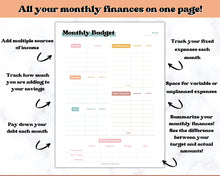 Load image into Gallery viewer, MONTHLY Budget Planner Printable, Financial Tracker Template, Paycheck, Savings Tracker, Binder, Debt, Bill, Spending, Expense Income | RETRO 70&#39;s themed
