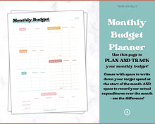 Load image into Gallery viewer, MONTHLY Budget Planner Printable, Financial Tracker Template, Paycheck, Savings Tracker, Binder, Debt, Bill, Spending, Expense Income | RETRO 70&#39;s themed
