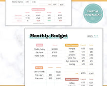 Load image into Gallery viewer, MONTHLY Budget Planner Printable, Financial Tracker Template, Paycheck, Savings Tracker, Binder, Debt, Bill, Spending, Expense Income | RETRO 70&#39;s themed
