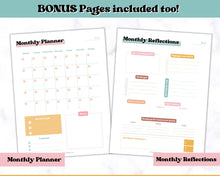 Load image into Gallery viewer, MONTHLY Budget Planner Printable, Financial Tracker Template, Paycheck, Savings Tracker, Binder, Debt, Bill, Spending, Expense Income | RETRO 70&#39;s themed
