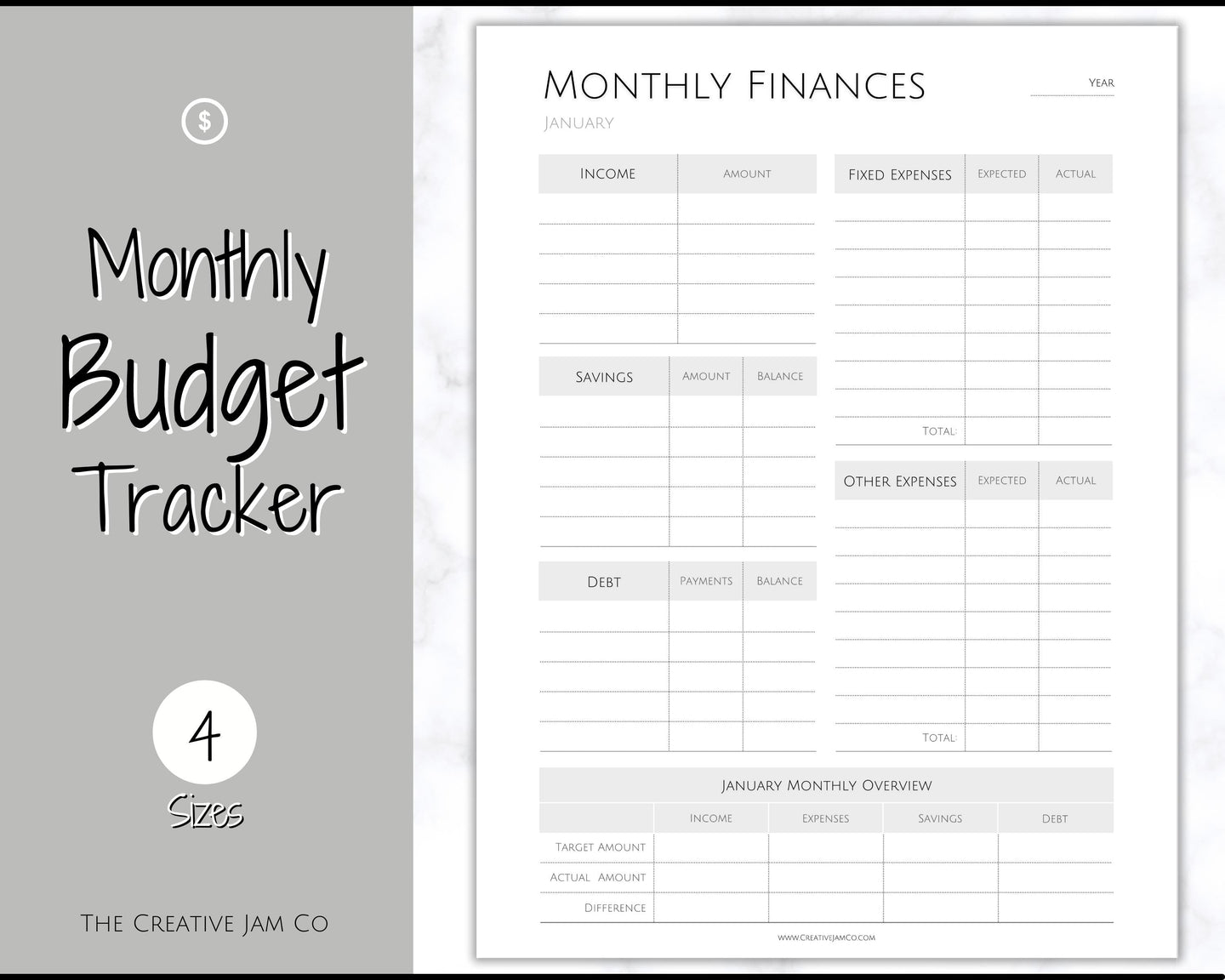 MONTHLY Budget Planner Printable, Financial Tracker Template, Paycheck, Savings Tracker, Binder, Debt, Bill, Spending, Expense Income