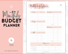 Load image into Gallery viewer, MONTHLY Budget Planner Printable, Financial Tracker Template, Paycheck, Savings Tracker, Binder, Debt, Bill, Spending, Expense Income
