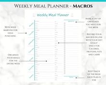 Load image into Gallery viewer, Meal Planner, Food Diary, Fitness Planner with Grocery List. Weight loss &amp; Food Journal. Weekly meal planner, workout planner, diet food log | Blue
