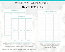 Load image into Gallery viewer, Meal Planner, Food Diary, Fitness Planner with Grocery List. Weight loss &amp; Food Journal. Weekly meal planner, workout planner, diet food log | Blue
