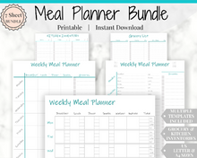 Load image into Gallery viewer, Meal Planner, Food Diary, Fitness Planner with Grocery List. Weight loss &amp; Food Journal. Weekly meal planner, workout planner, diet food log | Blue
