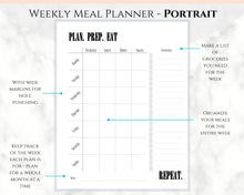 Load image into Gallery viewer, Meal Planner, Food Diary, Fitness Planner with Grocery List. Weight loss &amp; Food Journal. Weekly meal planner, workout planner, diet food log | Style 2
