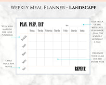 Load image into Gallery viewer, Meal Planner, Food Diary, Fitness Planner with Grocery List. Weight loss &amp; Food Journal. Weekly meal planner, workout planner, diet food log | Style 2
