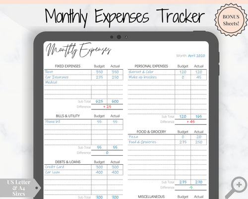 Monthly Expense Tracker Printable, Budget Planner, Budget Template, Financial Planner. Yearly Bill Tracker, Payday Finance, Monthly Expenses