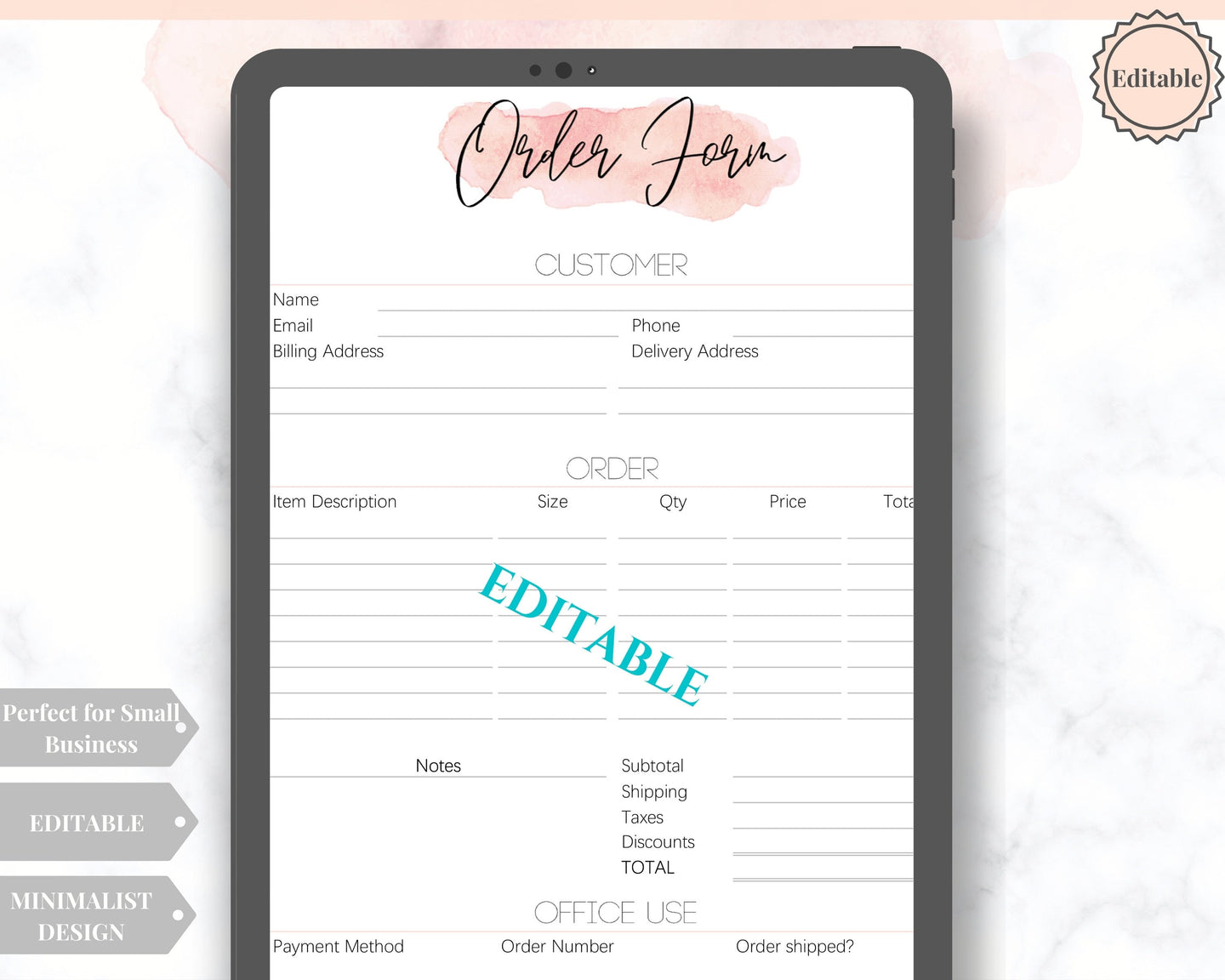 ORDER FORM Invoice Template, EDITABLE Custom Receipt Template, Printable Customer Sales Order Invoice, Receipt Form, Edit, Download A4 Pdf | Style 8