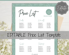 Load image into Gallery viewer, PRICE LIST Template Editable! Price Sheet, Pricing Guide, Hair Salon, Hairdresser, Photography, Beauty, Menu, Make up, Tags, Tumbler, Canva | Style 15
