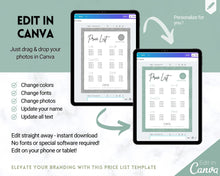 Load image into Gallery viewer, PRICE LIST Template Editable! Price Sheet, Pricing Guide, Hair Salon, Hairdresser, Photography, Beauty, Menu, Make up, Tags, Tumbler, Canva | Style 15

