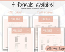 Load image into Gallery viewer, PRICE LIST Template Editable. Printable Price Sheet, Price Guide, Hair Salon, Hairdresser, Beauty, Pink Watercolor, Custom Menu, Pricing | Style 2
