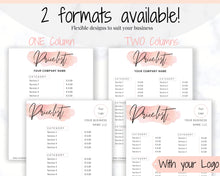 Load image into Gallery viewer, PRICE LIST Template Editable. Printable Price Sheet, Price Guide, Hair Salon, Hairdresser, Beauty, Pink Watercolor, Custom Menu, Pricing | Style 4
