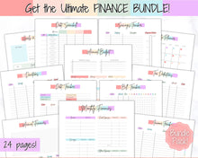 Load image into Gallery viewer, Paycheck Budget Planner Printable, Monthly Financial Tracker Template, Savings Tracker, Binder, Debt, Bill, Spending, Expenses Income Money | Pastel Rainbow
