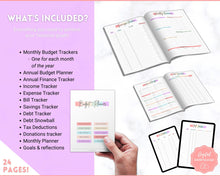 Load image into Gallery viewer, Paycheck Budget Planner Printable, Monthly Financial Tracker Template, Savings Tracker, Binder, Debt, Bill, Spending, Expenses Income Money | Pastel Rainbow
