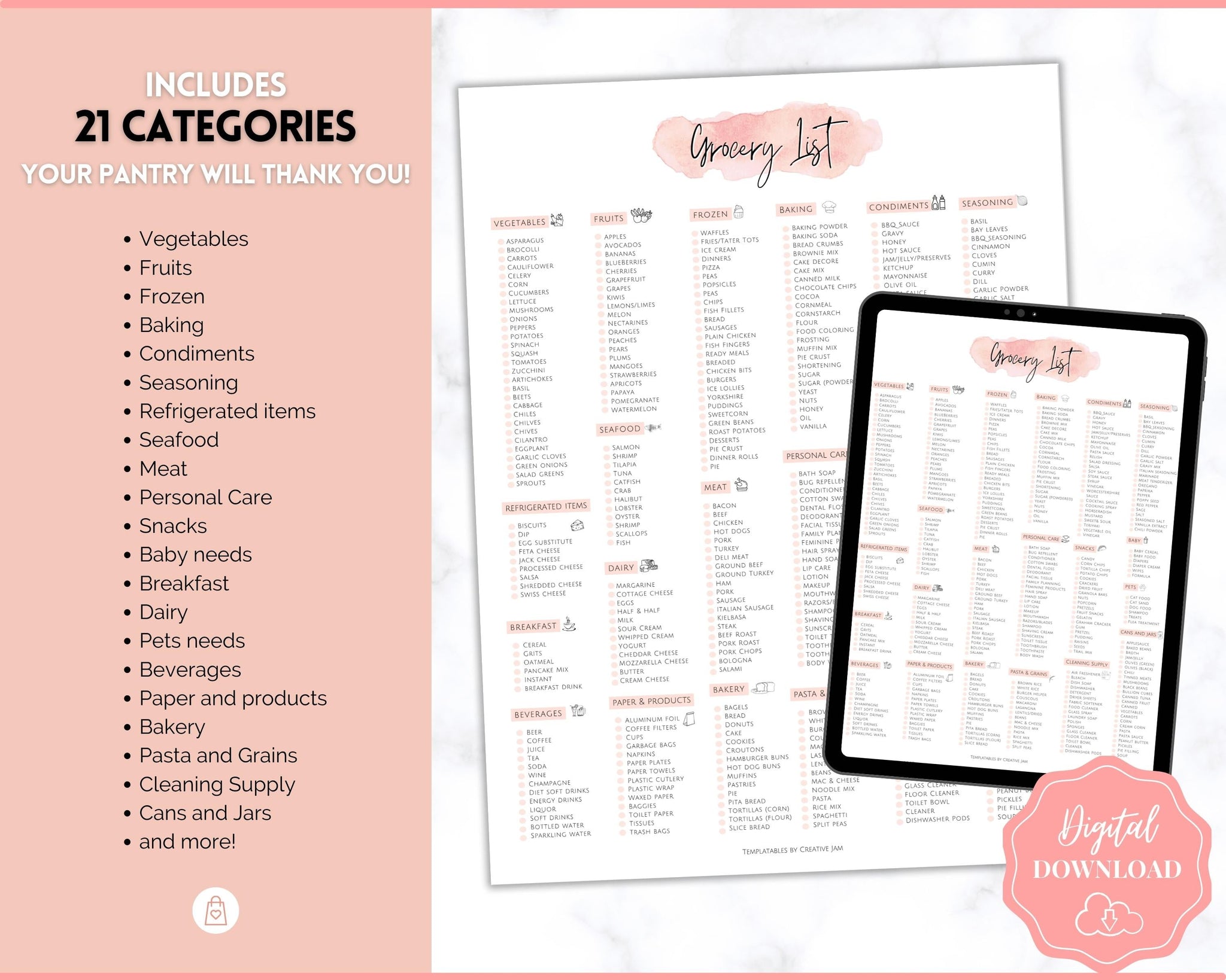 173 Item Customizable Printable Weekly Grocery Shopping List -  Denmark