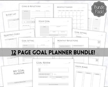 Load image into Gallery viewer, Printable Goal Planner BUNDLE, 2022 Goals Tracker, SMART Goal Setting Kit, New Year, Monthly Habits Reflections, Productivity, Vision Board
