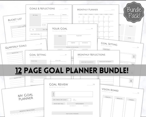 Printable Goal Planner BUNDLE, 2022 Goals Tracker, SMART Goal Setting Kit, New Year, Monthly Habits Reflections, Productivity, Vision Board