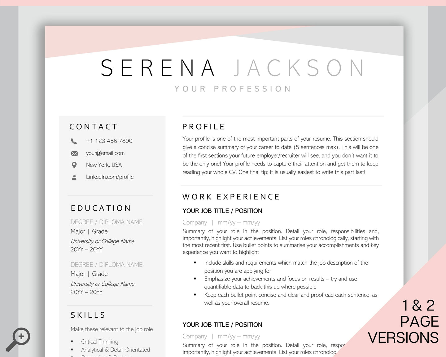 Professional Resume Template Word. CV Template Professional, CV Design, Executive Resume Template, Clean Curriculum Vitae, Minimalist, Free | Style 15