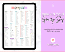 Load image into Gallery viewer, Rainbow Grocery List, Master Grocery List Printable, Weekly Shopping List, Meal Planner Checklist, Grocery PDF, Kitchen Organization Template | Pastel Rainbow
