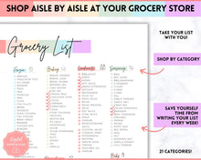 Load image into Gallery viewer, Rainbow Grocery List, Master Grocery List Printable, Weekly Shopping List, Meal Planner Checklist, Grocery PDF, Kitchen Organization Template | Pastel Rainbow
