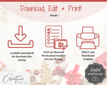 Load image into Gallery viewer, Recipe Sheet template, EDITABLE CHRISTMAS Recipe Book Template, Recipe Cards, Minimal Recipe Binder, Printable Farmhouse, Planner Journal
