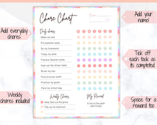 Load image into Gallery viewer, Reward Chart for Kids, Girls Chore Chart Template, Editable Chore Chart Printable, Daily &amp; Weekly Chores, Responsibility, Behavior, Routine - Colorful
