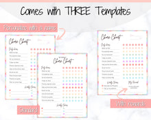 Load image into Gallery viewer, Reward Chart for Kids, Girls Chore Chart Template, Editable Chore Chart Printable, Daily &amp; Weekly Chores, Responsibility, Behavior, Routine - Colorful
