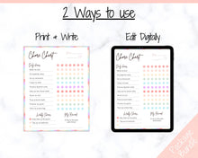 Load image into Gallery viewer, Reward Chart for Kids, Girls Chore Chart Template, Editable Chore Chart Printable, Daily &amp; Weekly Chores, Responsibility, Behavior, Routine - Colorful
