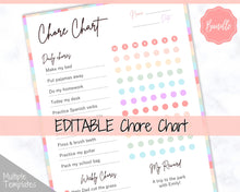 Load image into Gallery viewer, Reward Chart for Kids, Girls Chore Chart Template, Editable Chore Chart Printable, Daily &amp; Weekly Chores, Responsibility, Behavior, Routine - Colorful
