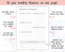 Load image into Gallery viewer, SIMPLE MONTHLY Budget Planner Printable, Financial Tracker Template, Paycheck, Savings Tracker, Binder, Debt, Bill, Spending, Expense Income
