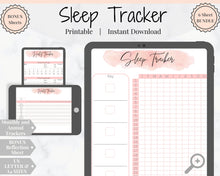 Load image into Gallery viewer, SLEEP TRACKER Printable with Habit Tracker for Gratitude Journal Bullet Journal. Initiative tracker. Monthly habit tracker. Mindfulness gift | Watercolor
