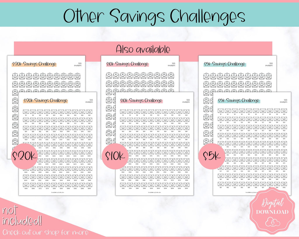 Savings Challenge BUNDLE, 5k, 10k & 20k Tracker Printables