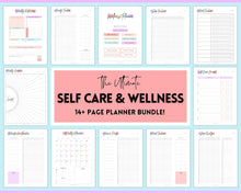 Load image into Gallery viewer, Self Care Planner &amp; Wellness Journal BUNDLE! Printable Selfcare Tracker, Checklist, Health Planner, Wellbeing, Mindfulness, Worksheet Kit | Pastel Rainbow
