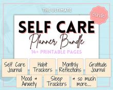 Load image into Gallery viewer, Self Care Planner &amp; Wellness Journal BUNDLE! Printable Selfcare Tracker, Checklist, Health Planner, Wellbeing, Mindfulness, Worksheet Kit | Pastel Rainbow
