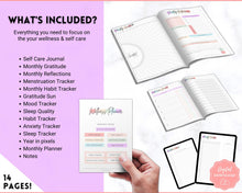 Load image into Gallery viewer, Self Care Planner &amp; Wellness Journal BUNDLE! Printable Selfcare Tracker, Checklist, Health Planner, Wellbeing, Mindfulness, Worksheet Kit | Pastel Rainbow
