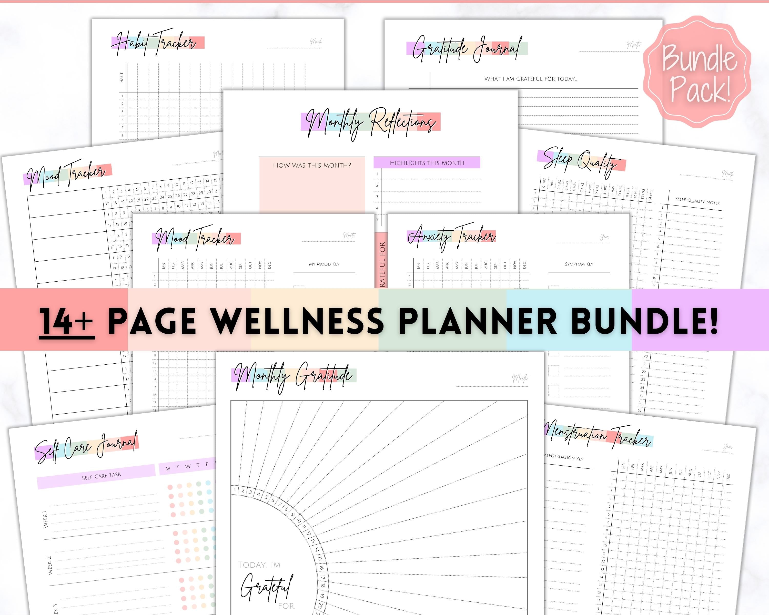 Self Care Planner & Wellness Printable BUNDLE Templates | Rainbow