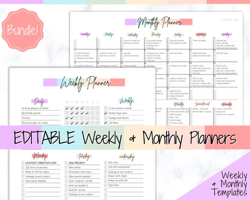 Student Planner, Editable Weekly & Monthly Planners, Weekly Planner Printable, To Do List, Teacher, Business Template, Schedule, Checklist