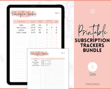 Load image into Gallery viewer, Subscription Tracker Printable, Expense Tracker, Budget Planner, Monthly Membership Log, Annual Bill Organizer, Finance, Planner Binder | Pink Watercolor
