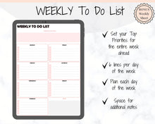 Load image into Gallery viewer, To do List Printable, Hourly Planner Checklist. Undated Weekly + daily planner, Goal Planner, A5 Inserts, Daily To Do list &amp; Agenda, Student - Pink
