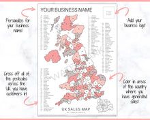 Load image into Gallery viewer, UK Sales Map, Business Postcode Sales Map, Color in Map, Etsy Sales Tracker, Post Code, Printable Sales Map, Coloring Sheet, PNG Procreate
